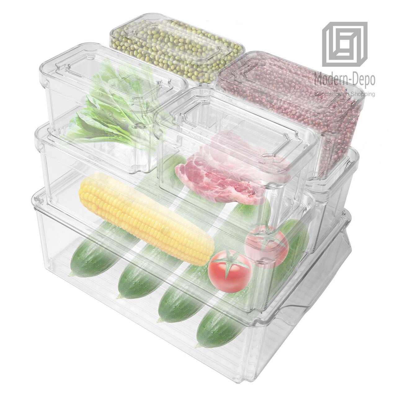 7 PCS Refrigerator Organizer Bins Food Containers with Various Size Storage Bins